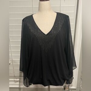 ALFANI Black‎ Embellished V-Neck Blouse